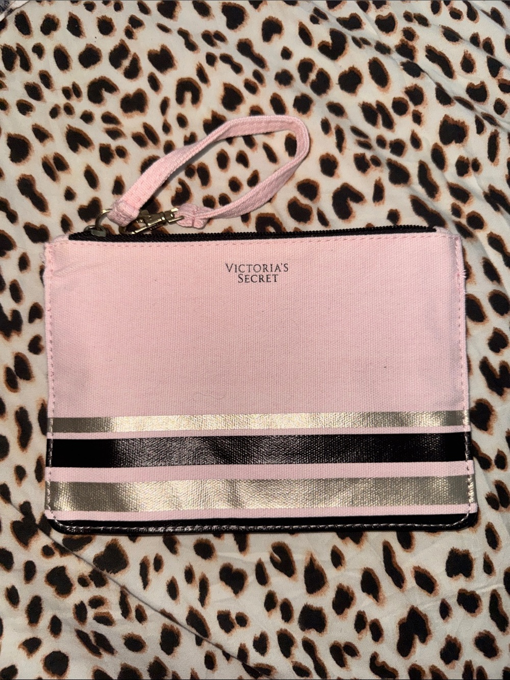 Victoria's Secret Pink Pouch with Gold & Black Stripes